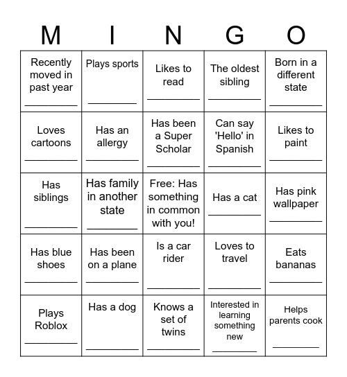 Mingle Bingo Card