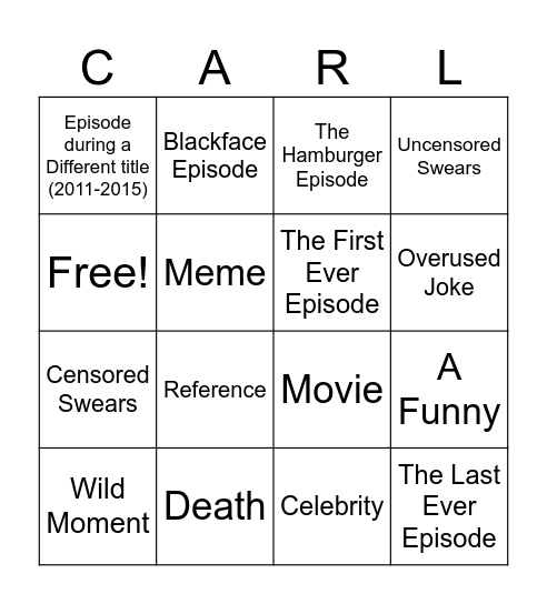 ATHF Bingo Card