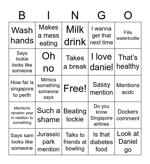 Caleb bingo Card