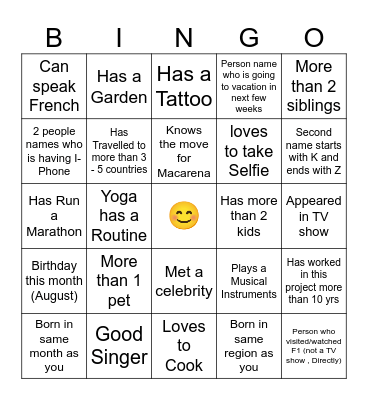 Know your Colleague Bingo Card