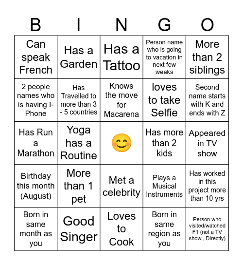 Know your Colleague Bingo Card
