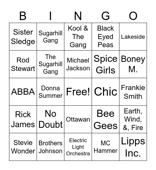 Mixy Disco Bingo Card