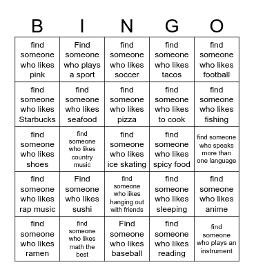 Find Someone Bingo Card
