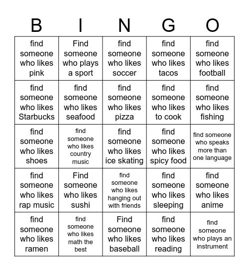 Find Someone Bingo Card