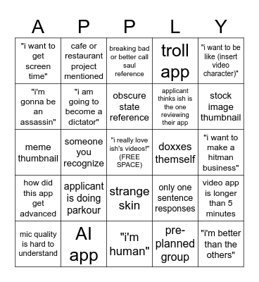 State Application Team Bingo Card Bingo Card