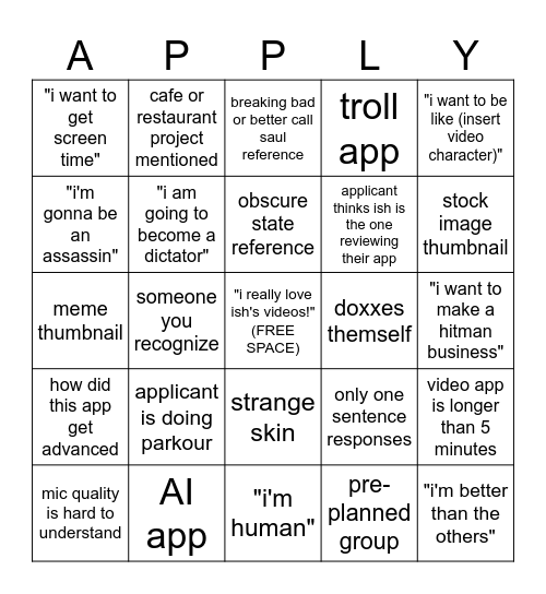 State Application Team Bingo Card Bingo Card