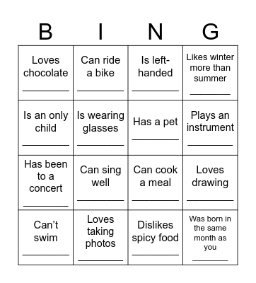 People Bingo Card