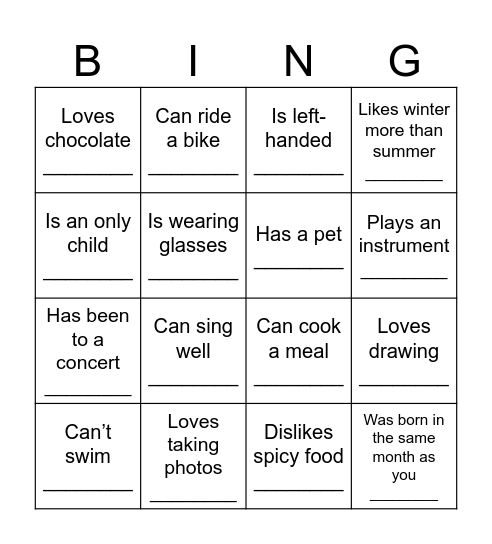 People Bingo Card