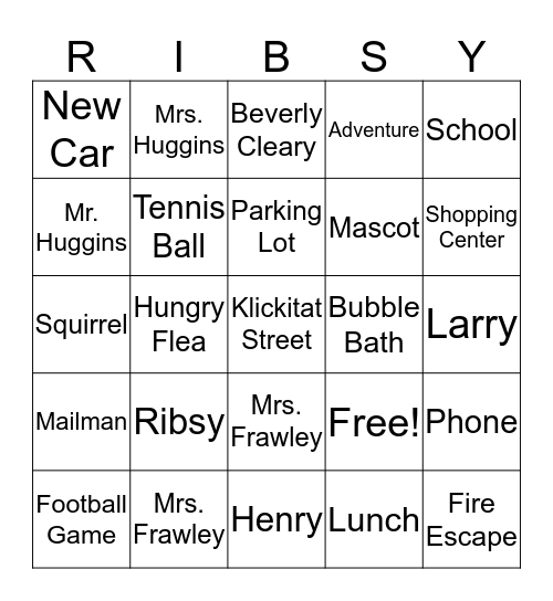 Ribsy Bingo! Bingo Card