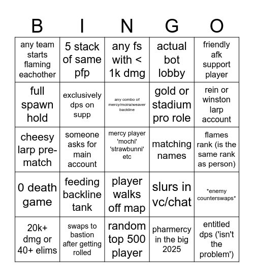 OW Freshie Bingo Card