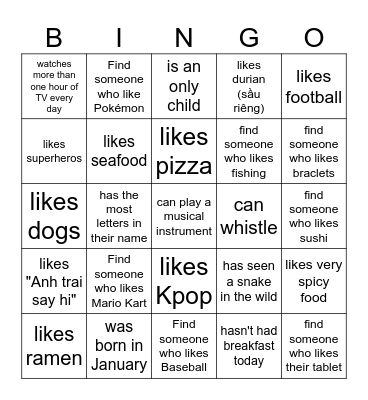 Find Someone Who Bingo Card
