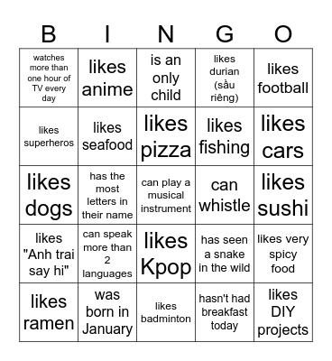 Find Someone Who Bingo Card
