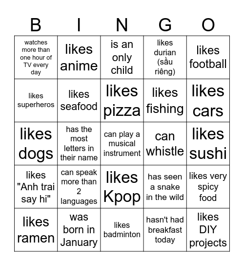 Find Someone Who Bingo Card