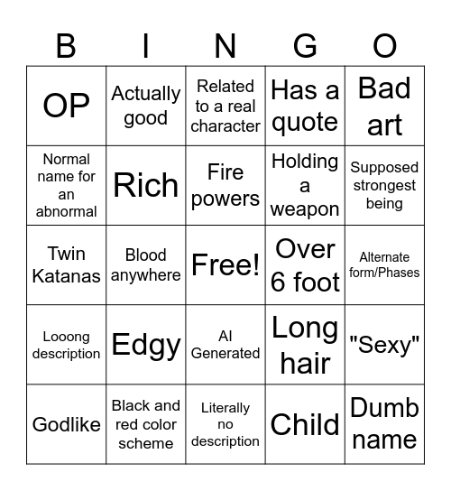 OC Bingo Card