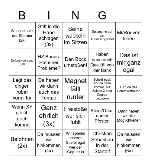Prosser Bingo Card