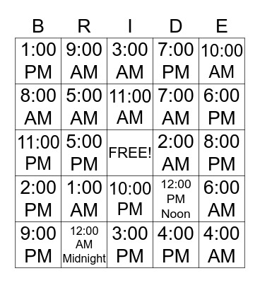 Caitie's Bridal Shower Bingo Card