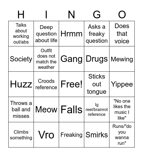 Hingo Bingo Card