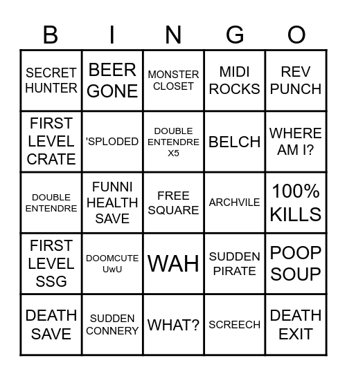 DOOM MOD MADNESS BINGO Card