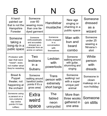 Valley Bingo! Bingo Card