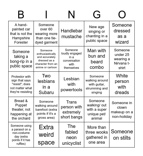 Valley Bingo! Bingo Card