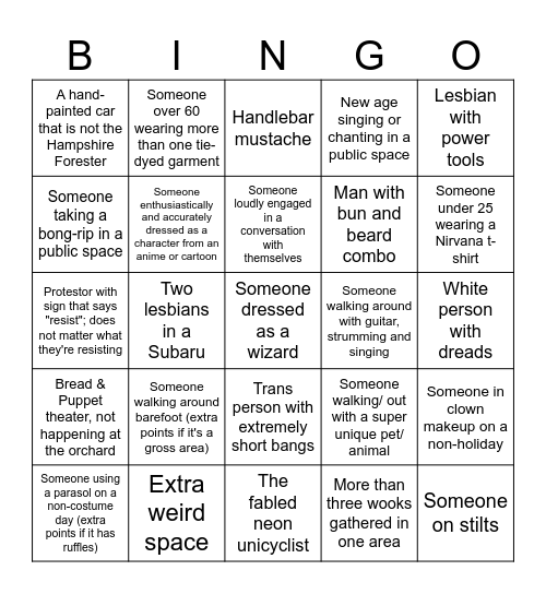 Valley Bingo! Bingo Card