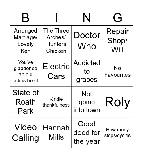 Granny Bingo Card