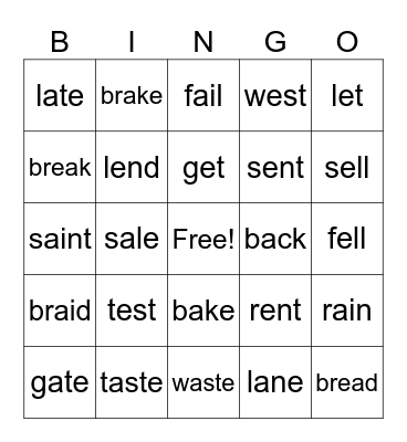 Test or Taste Bingo Card