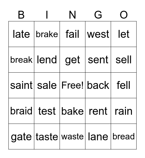 Test or Taste Bingo Card