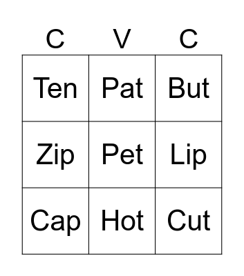 Open Lesson CVCs! Bingo Card
