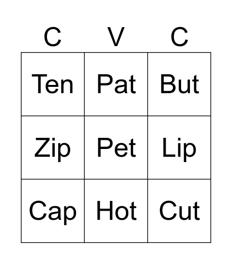 Open Lesson CVCs! Bingo Card