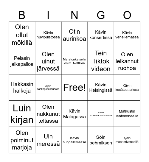 Kesä 2025 Bingo Card