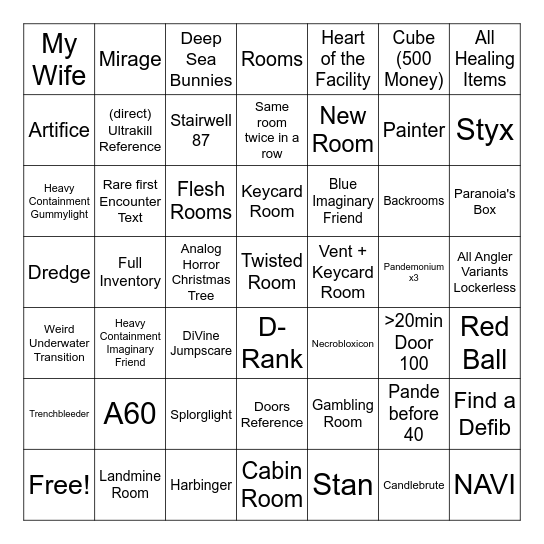 Pressure Bingo Card