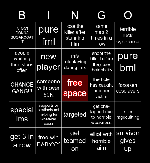 FORSAKEN CHANCE BINGO!! Bingo Card