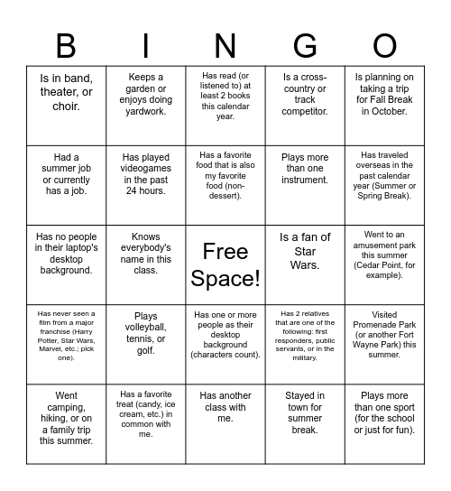 Find someone who... Bingo Card