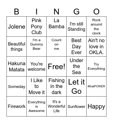 Summer Songs Bingo Card