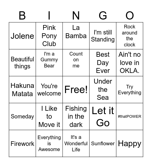 Summer Songs Bingo Card