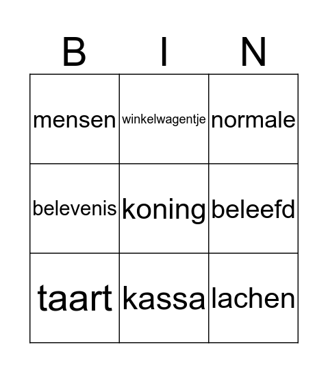 Een belevenis Bingo Card