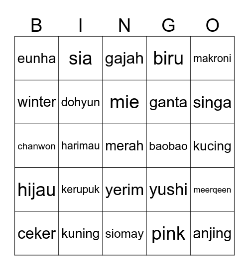 Untitled Bingo Card