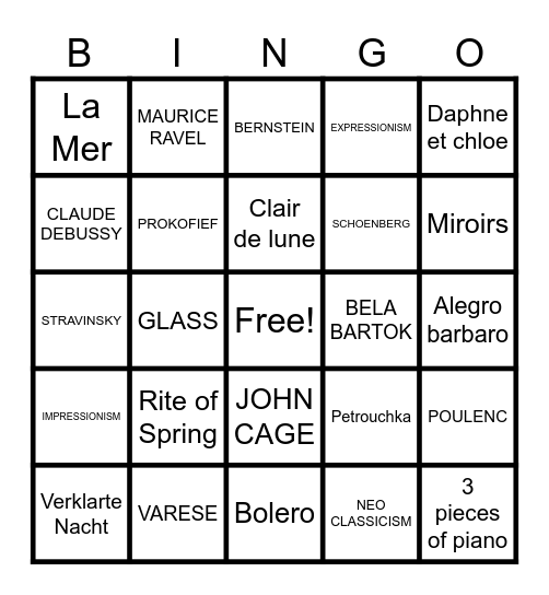 Music Bingo Card
