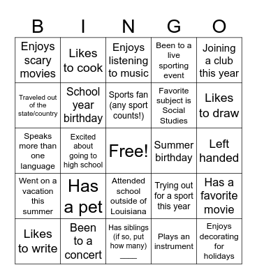 Day One Bingo Card