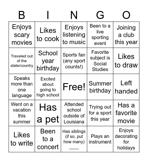 Day One Bingo Card