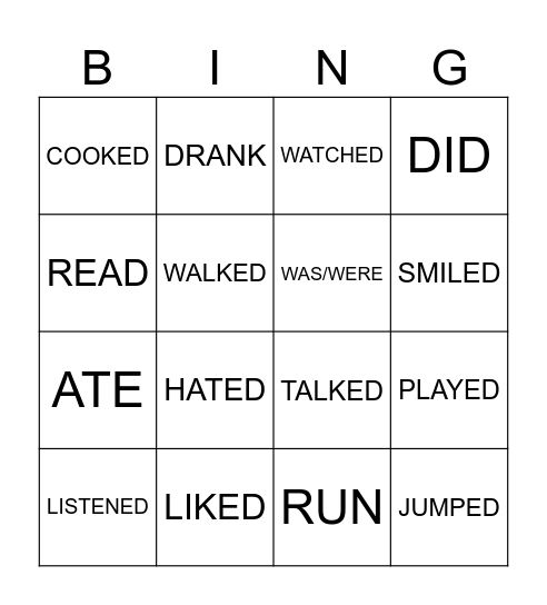 PAST VERBS Bingo Card