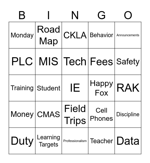 Audubon Welcome Back 25/26 Bingo Card