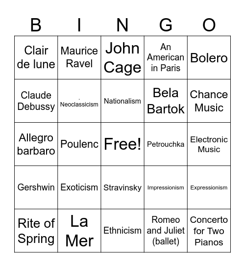 Music Bingo Card