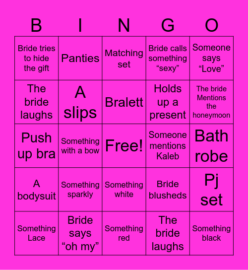 Lingerie Bingo Card