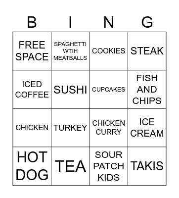 FOODS Bingo Card