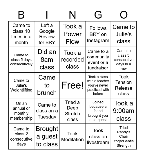 BRY Bingo! Bingo Card