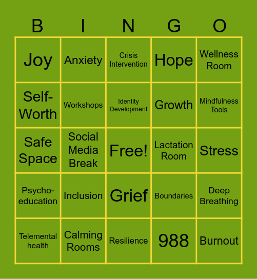 BINGO! YOU KNOW THE COUNSELING CENTER Bingo Card