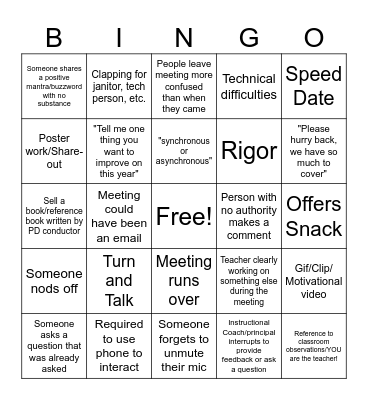 Teacher PD Bingo Card