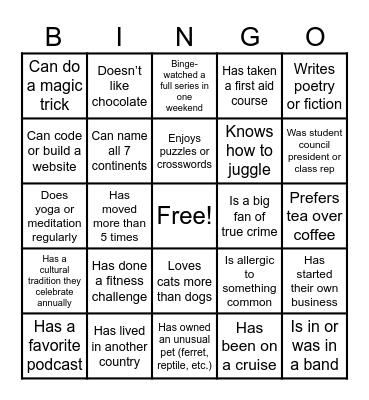 Human Bingo Card